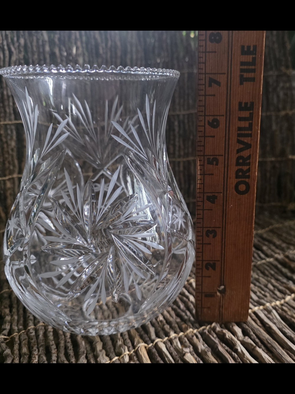 7" Tall Cut Crystal Glass Hurricane Candle Lamp Light Shade Vintage